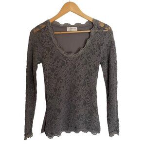 Rosemunde Grey Lace Long Sleeve Top Small